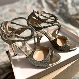 Jimmy Choo Lang Lame Glitter Sandal in Light Bronze